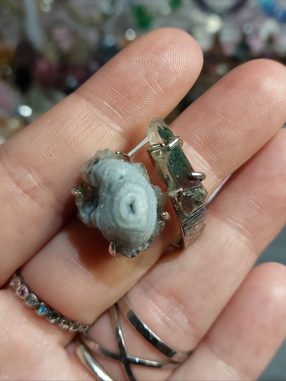 ⚒️Duel Specimen Druzy Chalsadony Solar Quartz & Garden Quartz Ring